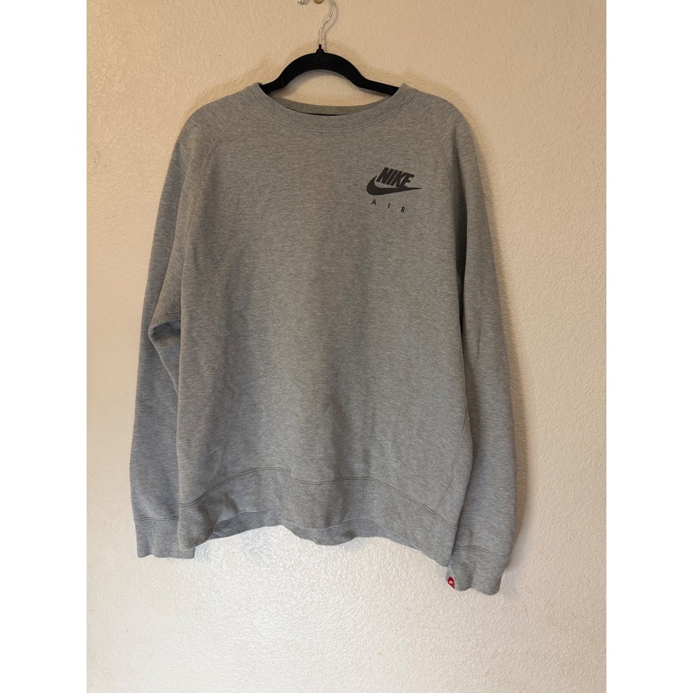 Nike Air Mens Crewneck Sweatshirt Gray Fleece Pullover Raglan Size XL Logo